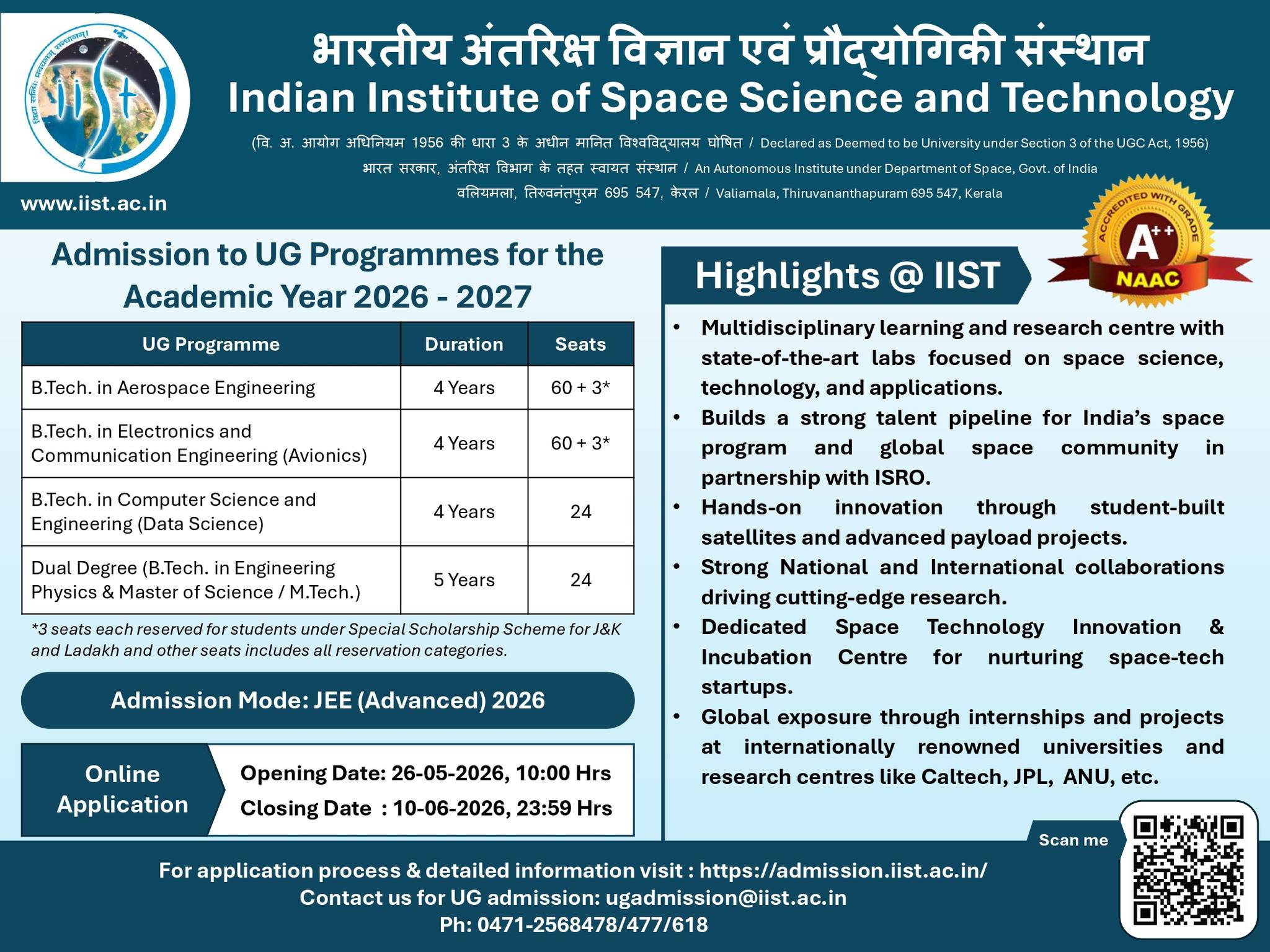 Admission to UG Programmes for the academic year 2026-27