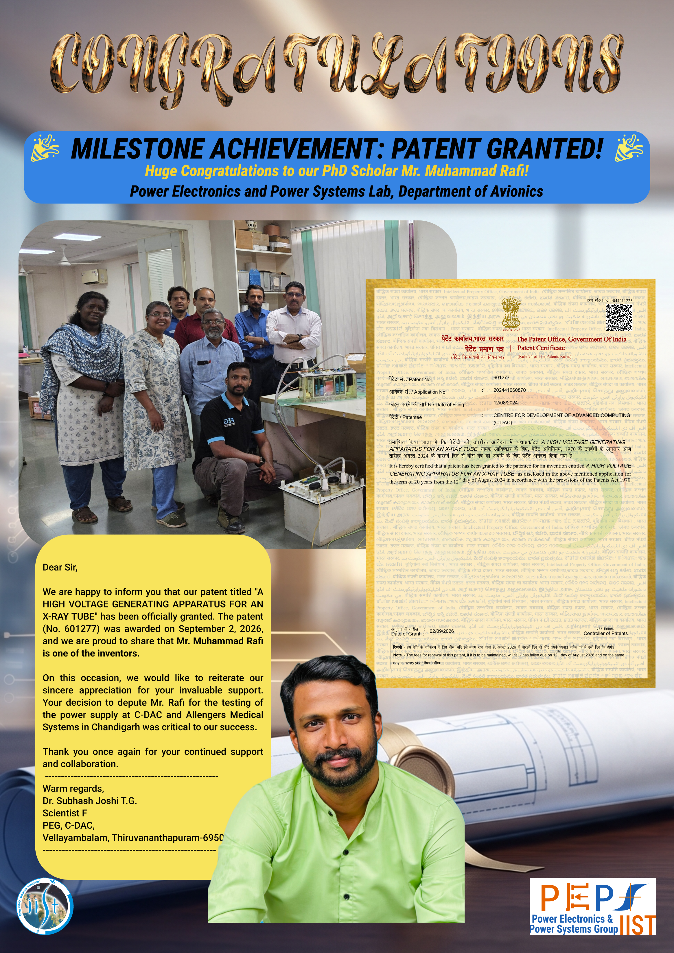 Mr. Muhammad Rafi, PhD Scholar, Department of Avionics