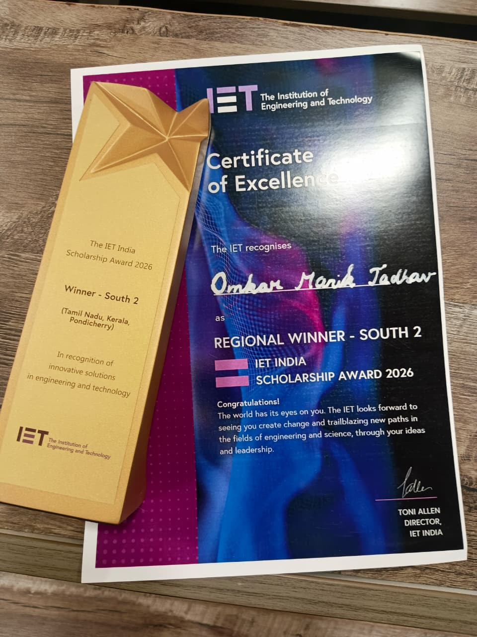 First Place in South 2 Regional Round of IET India Scholarship Award 2026