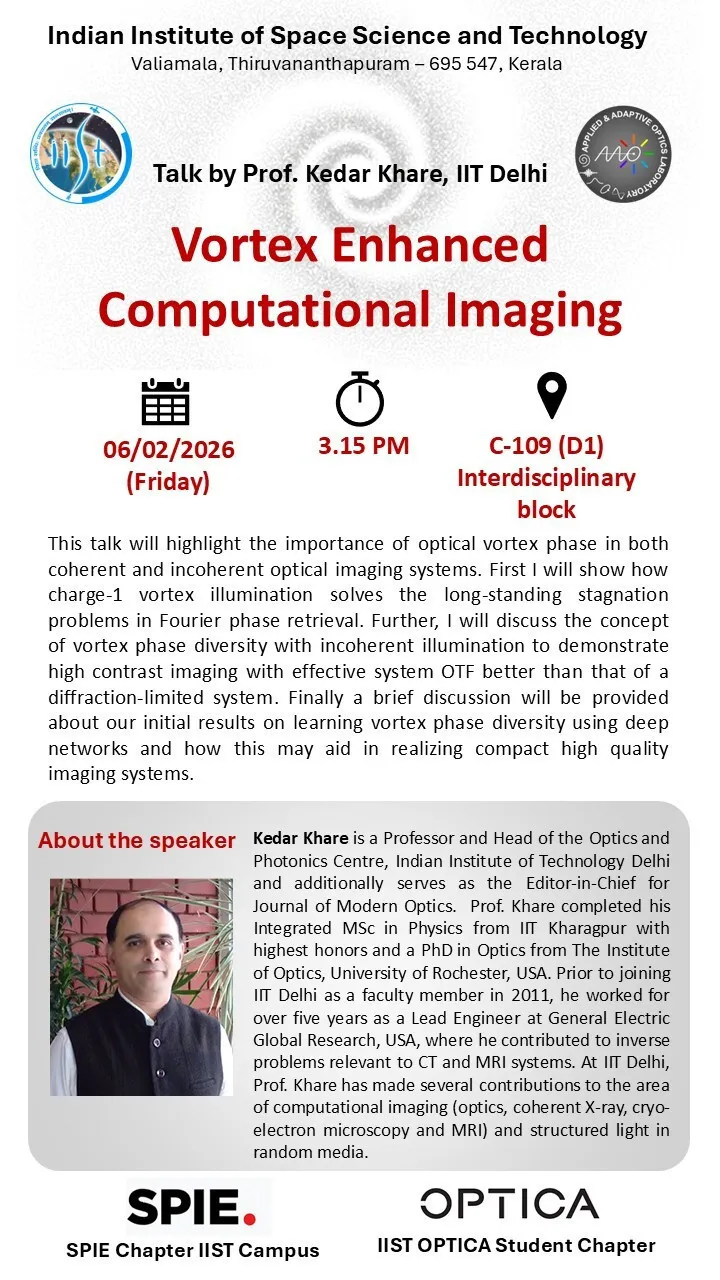 Invited talk by Prof. Kedar Khare on “Vortex Enhanced Computational Imaging”