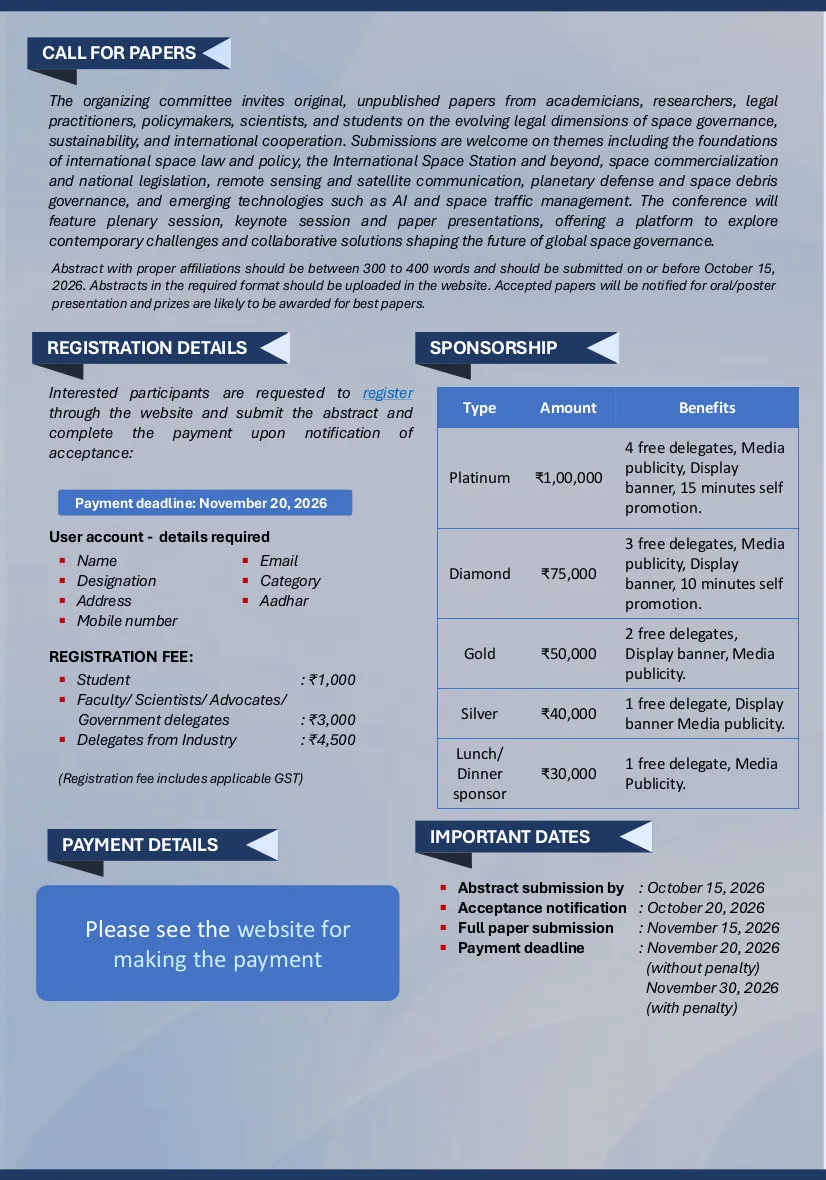 Legal Dimensions of Space Governance, Sustainability and International Co operation